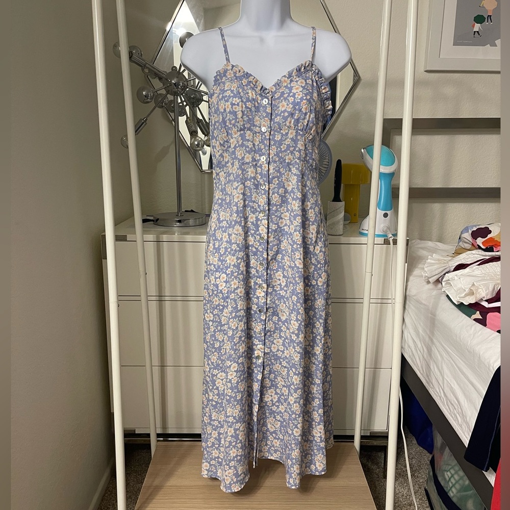 Forever21 floral flower button down spaghetti strap dress size small preowned